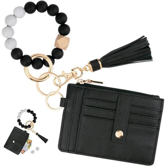 Wallet Keychain Wristlet for Women,Slim RFID Credit Card Holder Purse Tassel - Picture 1 of 7